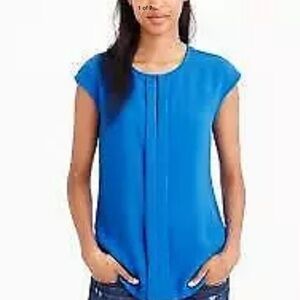 🇪🇸🐠J. Crew Factory Blue Crepe Cap Sleeve Blouse | Timeless Careerwear